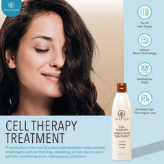 Ovation Hair Cell Therapy applicator on scalp for targeted nourishment.