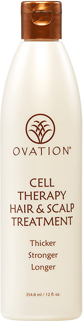 Ovation Hair Cell Therapy bottle with premium formula for thicker hair.