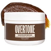 Overtone Chocolate Brown bottle pour showing vibrant color deposition for at-home use.