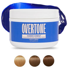 Overtone Cosmic Cobalt application to dry hair demonstrates easy at-home color routine.