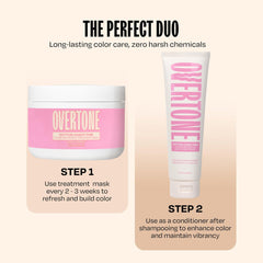 Hands applying Overtone cotton candy pink to dry hair for home color.