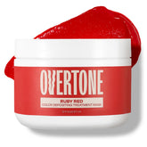 Overtone Ruby Red bottle front showing vibrant color deposit for at-home styling.