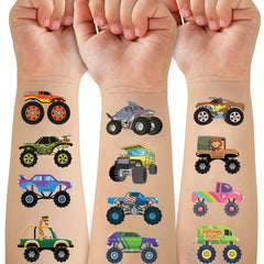 Ozepao Monster Trucks tattoo sheet for kids, colorful designs for party fun
