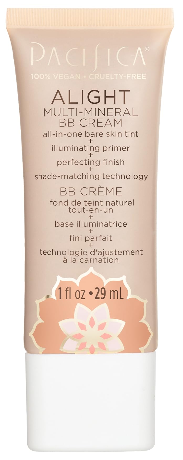 Pacifica Alight BB crema multi-mineral tono medio, envase práctico de 30 ml para retoques diarios.
