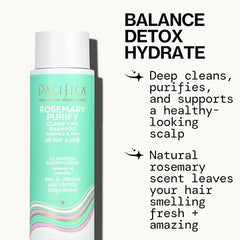 Pacifica Rosemary Purify Shampoo, espuma-densa: limpieza sin sulfatos y cabello suave.
