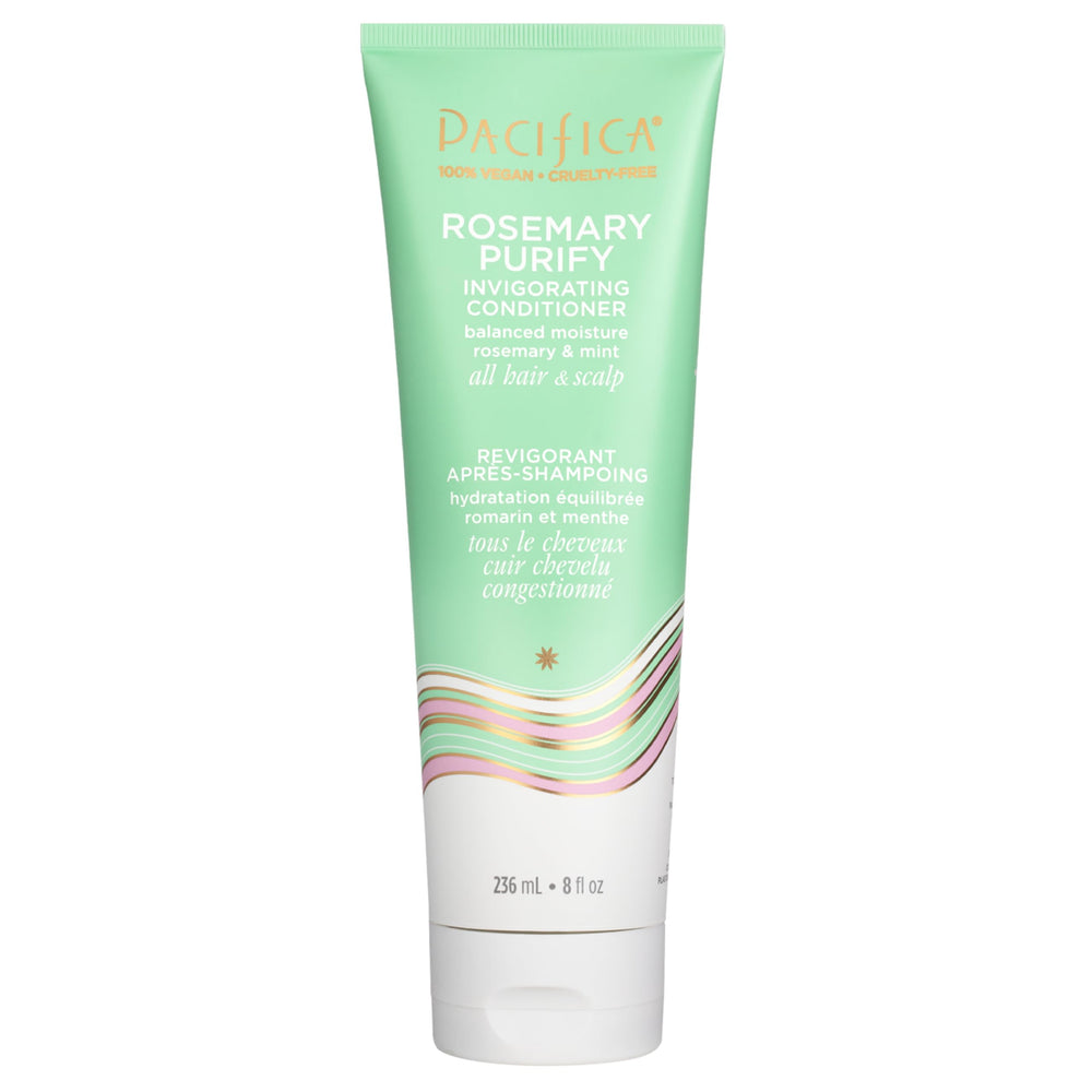 Acondicionador Pacifica Romero Menta en botella, hidratación ligera para cabello suave.