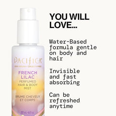 Pacifica French Lilac bottle highlights natural oils in a fragrant formula.