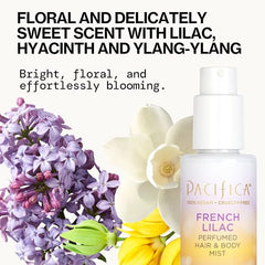 Pacifica French Lilac mist spray showing alcohol-free versatility for daily use.