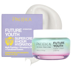 Pacifica Future Youth Super Cream tub closeup shows rich hydration for calm skin