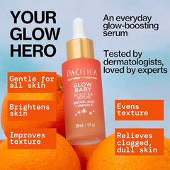 Pacifika Glow Baby Serum, aplicación en la mano para absorción suave.
