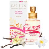 Pacifica Island Vanilla perfume bottle on a vanity for daily wear.