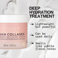 Textura de crema nocturna Pacifica, suaviza la piel y aporta nutrición.