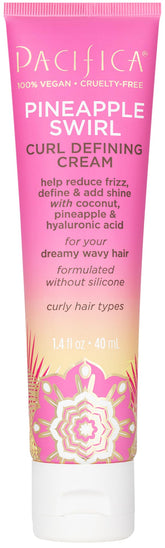 Pacifica Pineapple Swirl curl cream bottle defines curls with lightweight hold.