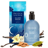 Pacifica Silver Moon bottle close-up highlighting vanilla and almond notes for everyday wear.