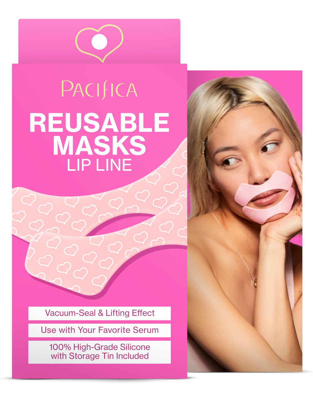 Pacifica Smile Line Mask pair worn along nasolabial folds to soften lines