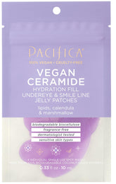 Pacifica Undereye Mask Ceramide Hydrating Jelly Patches applied under the eyes for deep hydration.