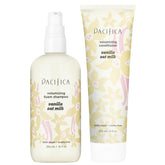 Pacifica Vanilla Oat Milk Shampoo botella, volumen ligero para cabello fino.