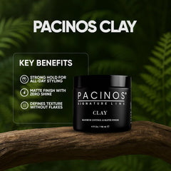 Pacinos arcilla para peinar, fijación firme para estilos con volumen sostenido.