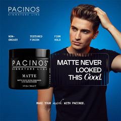 Pacinos Pasta Mate cresta definida con acabado mate duradero.