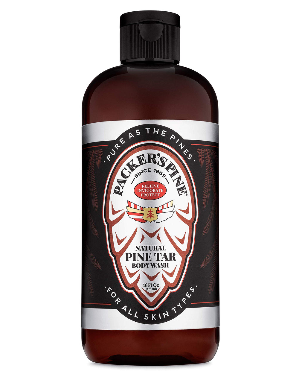 Packer's Pine Tar Body Wash: botella con aroma a pino y limpieza suave.
