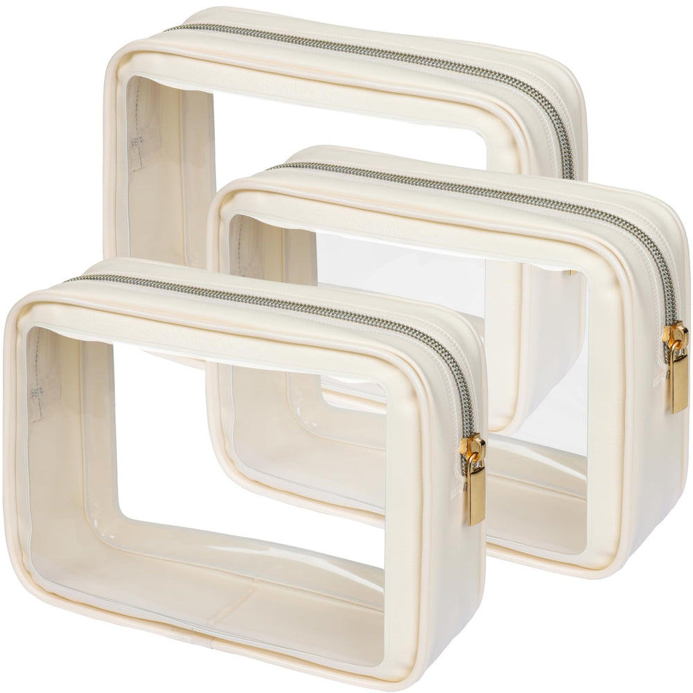 PACKISM clear makeup bag 3-pack medium, foldable and ideal for organized travel.