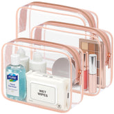 Packism clear toiletry bag in rose pink for three-pack travel organization
