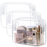 Packism TSA-approved clear toiletry bag; three medium bags for easy security checks.