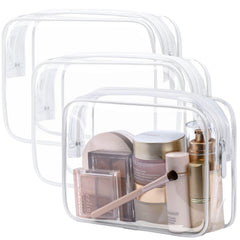Packism TSA-approved clear toiletry bag; three medium bags for easy security checks.