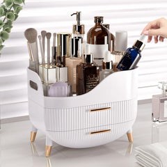 Pajiriona makeup organizer features a convenient handle for easy room-to-room transport.