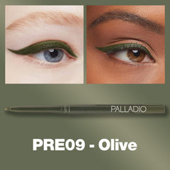 Delineador Palladio oliva, trazo cremoso para un delineado suave y definido.