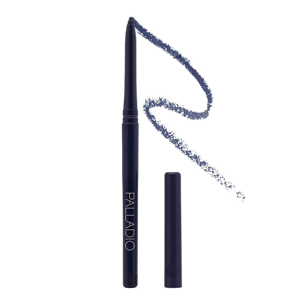 Delineador Palladio retráctil resistente al agua en azul profundo para un delineado duradero.