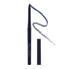 Delineador Palladio retráctil resistente al agua en azul profundo para un delineado duradero.