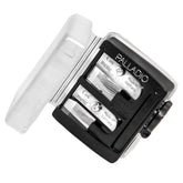 Palladio double barrel sharpener with cover for mess-free sharpening of lip, eyeliner, and brow pencils