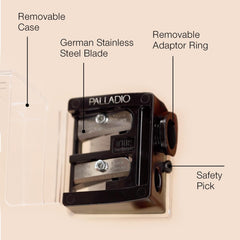 Palladio sharpener with size adjuster dial to fit different pencil sizes