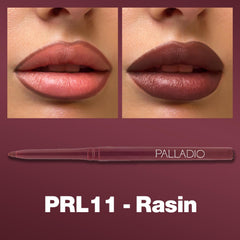 Palladio high-pigment creamy lip liner Raisin swatch on lips