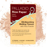 Palladio rice paper tissues in compact pack for on-the-go oil absorption and makeup refresh.
