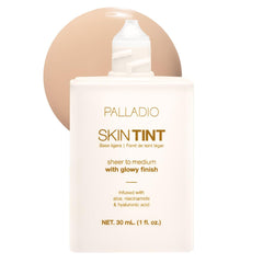 Palladio Skin Tint muestra una botella luminosa para un aspecto radiante.