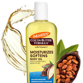 Palmer's Aceite Corporal con manteca de cacao, botella lista para hidratación profunda y rápida.