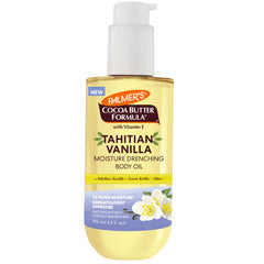 Palmer's aceite corporal cacao vainilla Tahitiana en botella, hidratación suave.