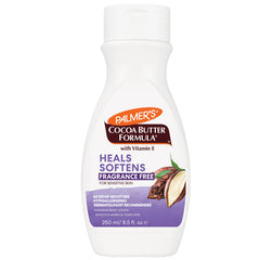 Palmer's Cocoa Butter en botella 8.5 oz, hidratación profunda sin fragancia.