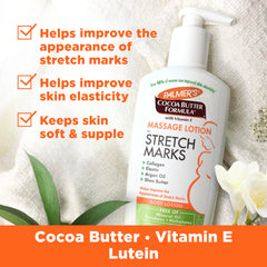 Palmer's Cocoa Butter Formula Massage Lotion supports skin elasticity for all-body use.