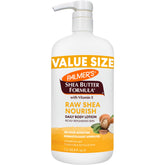 Palmer's Raw Shea Body Lotion, bote con dispensador, hidrata piel seca durante todo el día.