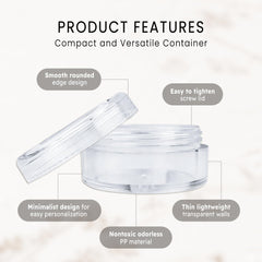 PANA 5g round jar with clear lid, leak-resistant for balms.