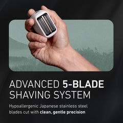 Panasonic ARC5 palm-sized shaver top view showing five blades for a close cut