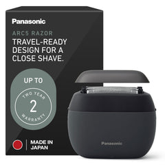 Panasonic ARC5 palm-sized razor ready for precise, on-the-go shaves.