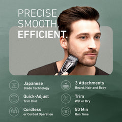 Panasonic ER-GB80-S three-attachment set ready for versatile grooming.