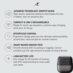 Panasonic ES-CM3A-K compact design ideal for travel and quick touch-ups.