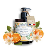 Panier des Sens orange blossom bottle on sink for daily hand care.