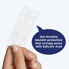 PanOxyl patch worn on skin during the day under makeup