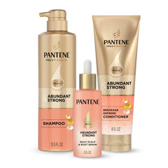 Pantene Abundant & Strong shampoo bottle for fuller-looking hair.